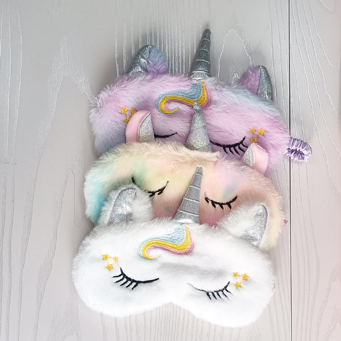 Cute Animal Sleeping Mask Soft Plush Blindfold Cute Rabbit Panda Koala Eye Cover Eyeshade for Kids Teens Girls Women (3Pack Unicorn)