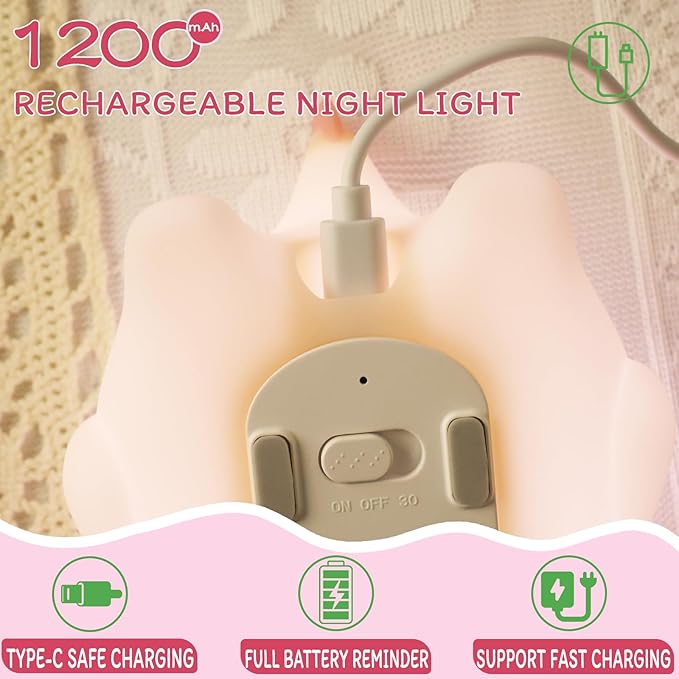 3 Level Dimmable Duck Night Light for Kids, Animal Silicone Nursery Night Lamp, Rechargeable Axolotl Lamp for Room Decor, Kids Girls Boys
