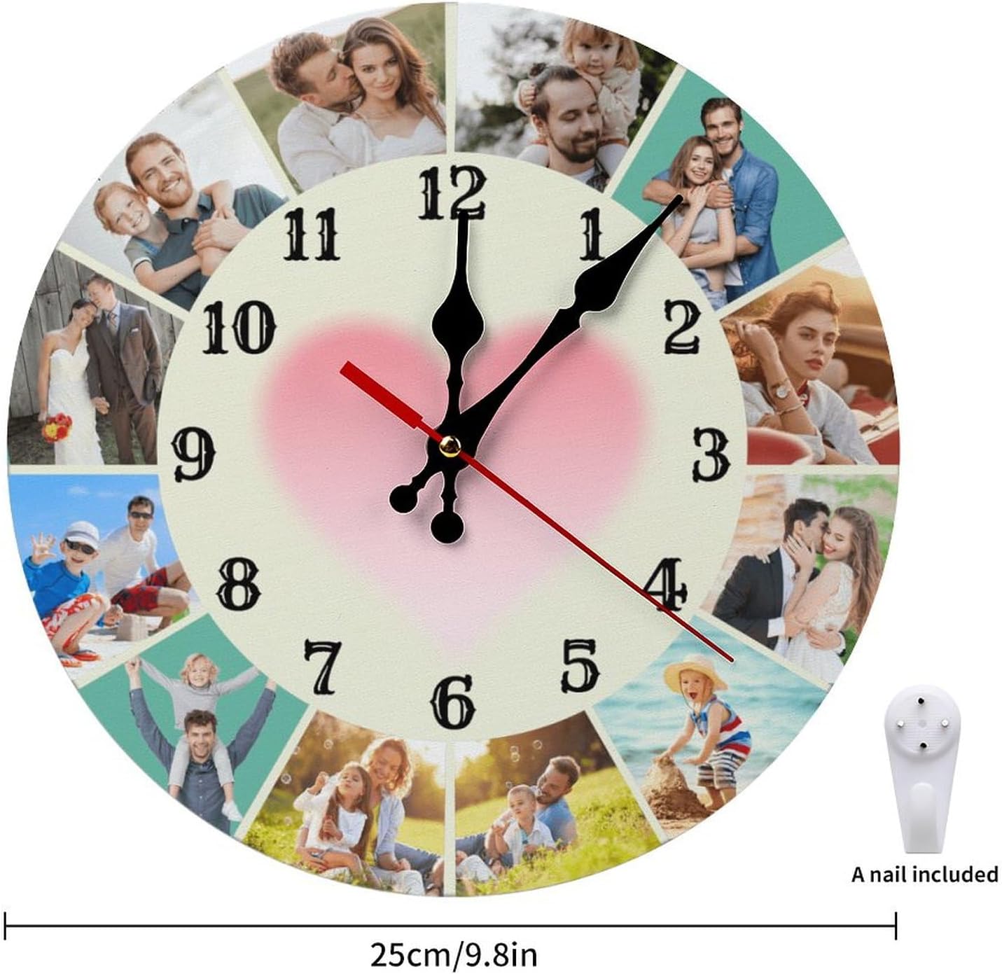Custom Wall Clock,Personalized Wood Clock add Your Photo/Text,Customizable Silent Round Decoration for Kitchen Bathroom 13.4inch style7