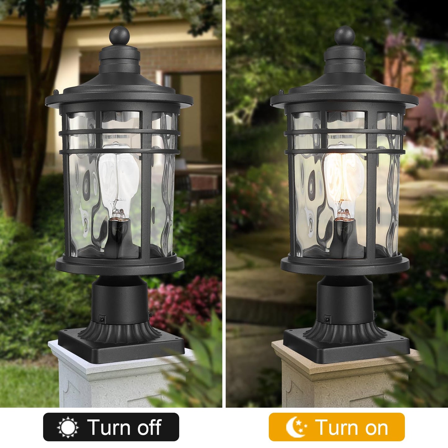 Darkaway 2 Pack Large Outdoor Post Lights Lamp Posts Outdoor Lighting  17Inch Aluminum Post Lights Outdoor Light Fixtures With Water Ripple Glass For Patio Yard Garden