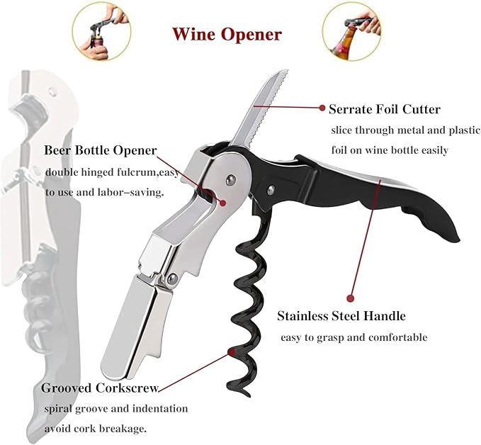24 Packs Wine Opener-Corkscrew Wine Bottle Opener,Stainless Key Black Wine Bottle Opener Foil Cutter for Picnic, party, family,Restaurants