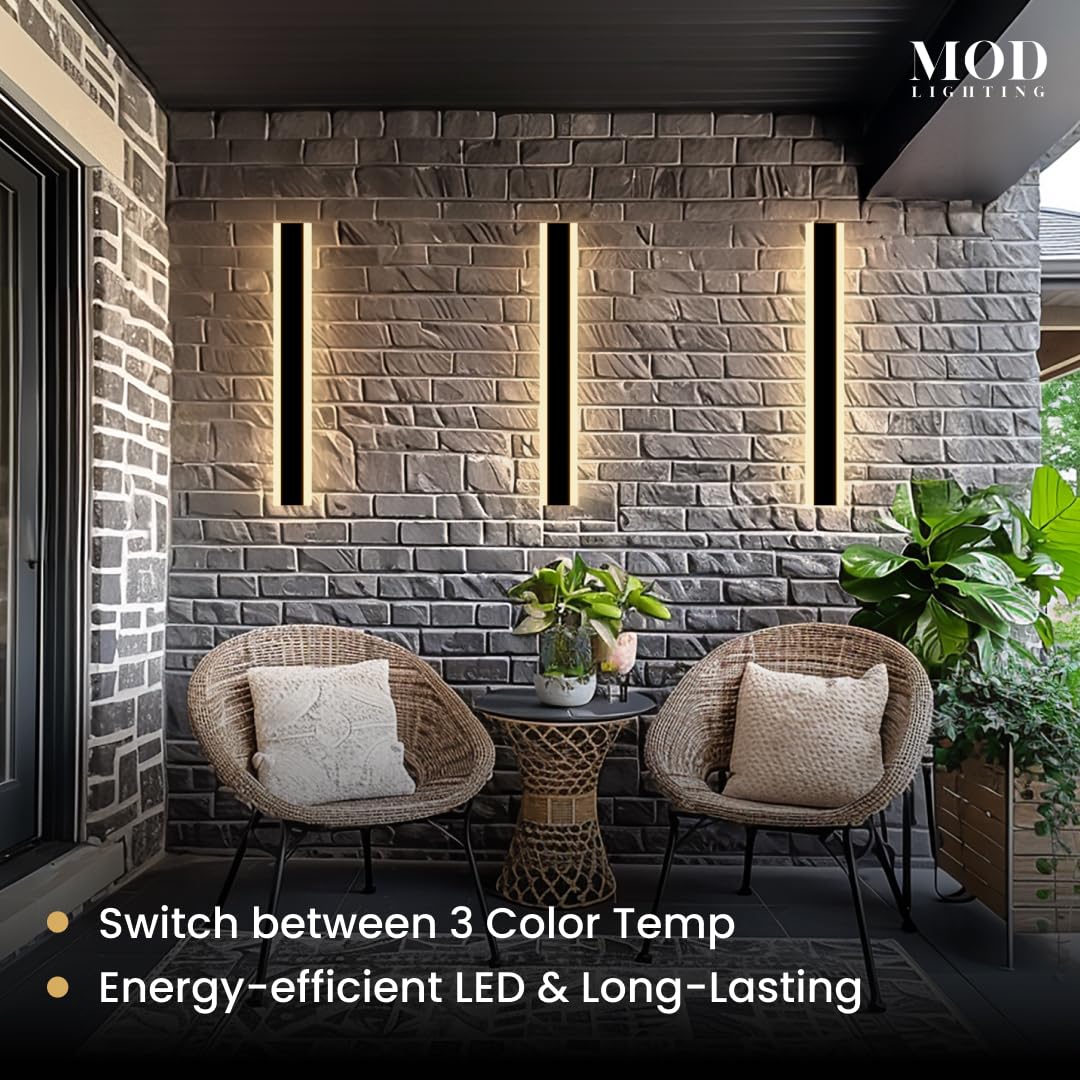 ?????? ???????????????? Haylen | Waterproof Outdoor Wall Light  Led Dimmable With Remote 3000K-6000K  Long Outdoor Porch Lights  Wired Lighting Fixture  Patio Exterior Wall Sconce  2-Pack (Black  24)