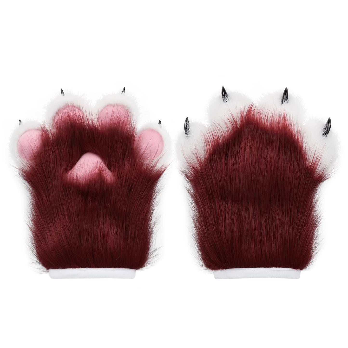 HAOAN Furry Faux Fur Fox Cat Paws Gloves Animal Fursuit Mittens Halloween Christmas Cosplay Costume Props