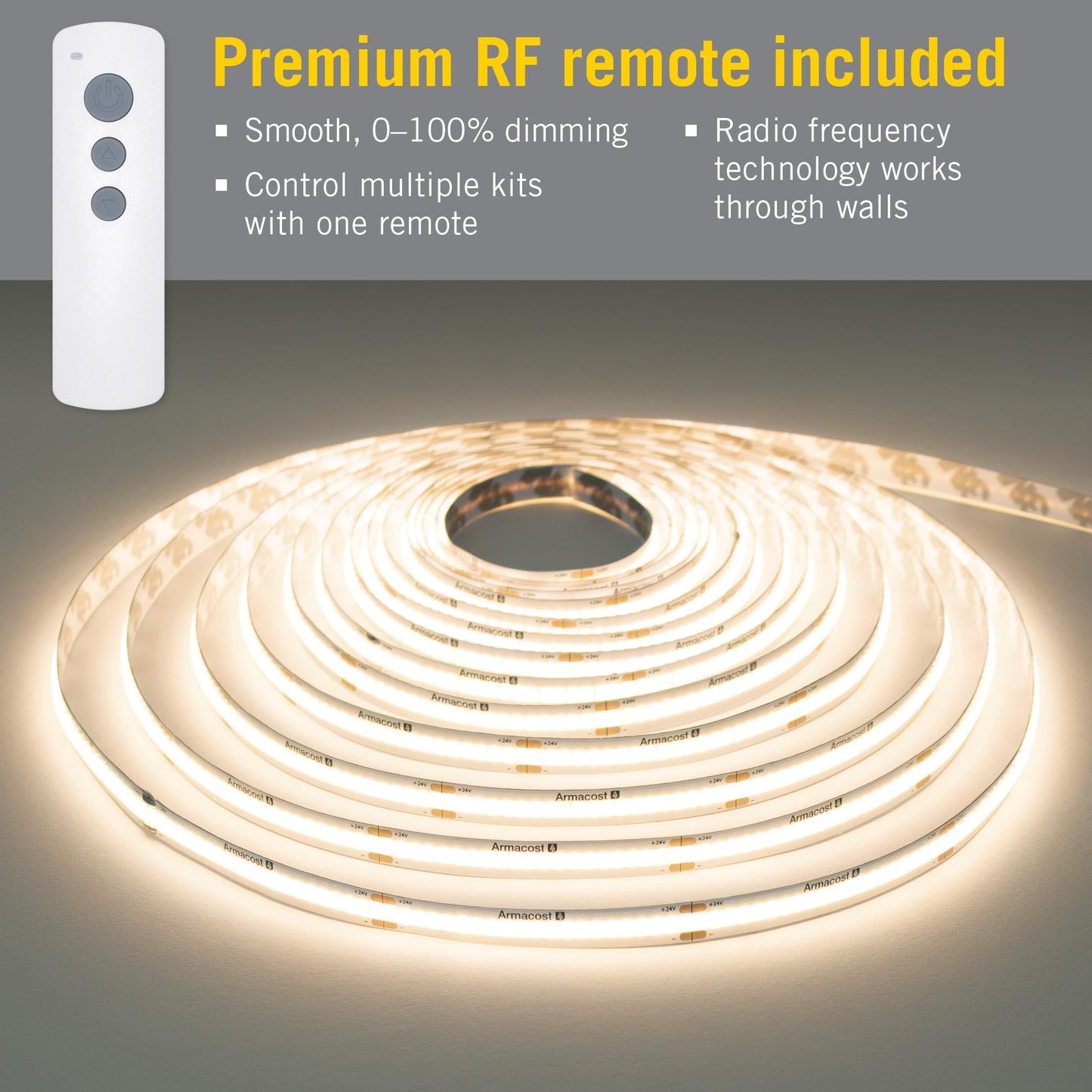 Armacost Lighting LED Tape Light Kit, 16ft, 3000K White Continuous (COB), Plastic, Model 421504