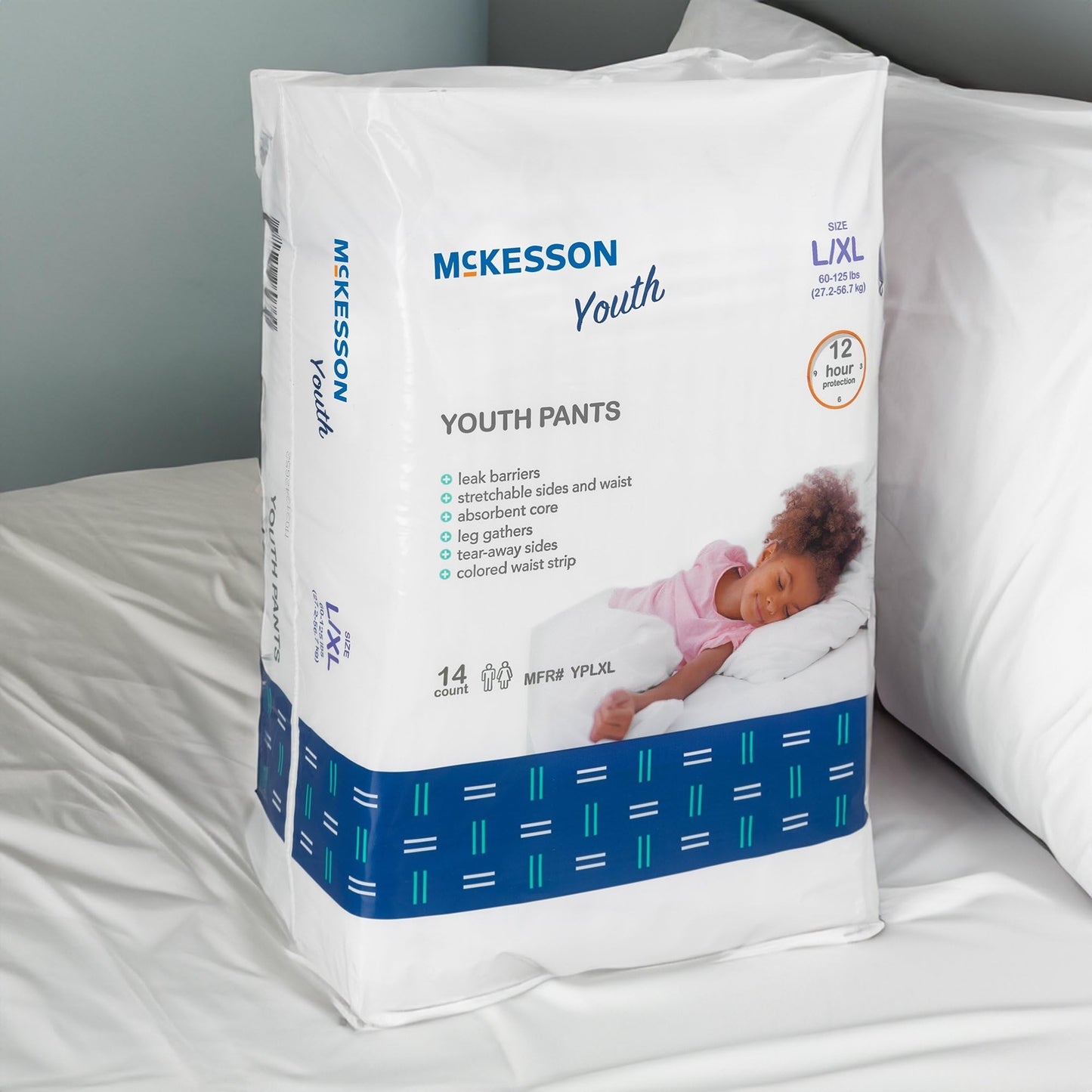 McKesson Youth Training Pants, [14 Count], Overnight Disposable Pull Up Diapers, L/XL, 60-125 lbs, Absorbent 12 Hour Leak Protection with Leg Gathers and Tear-Away Sides, for Boys or Girls, Pediatric
