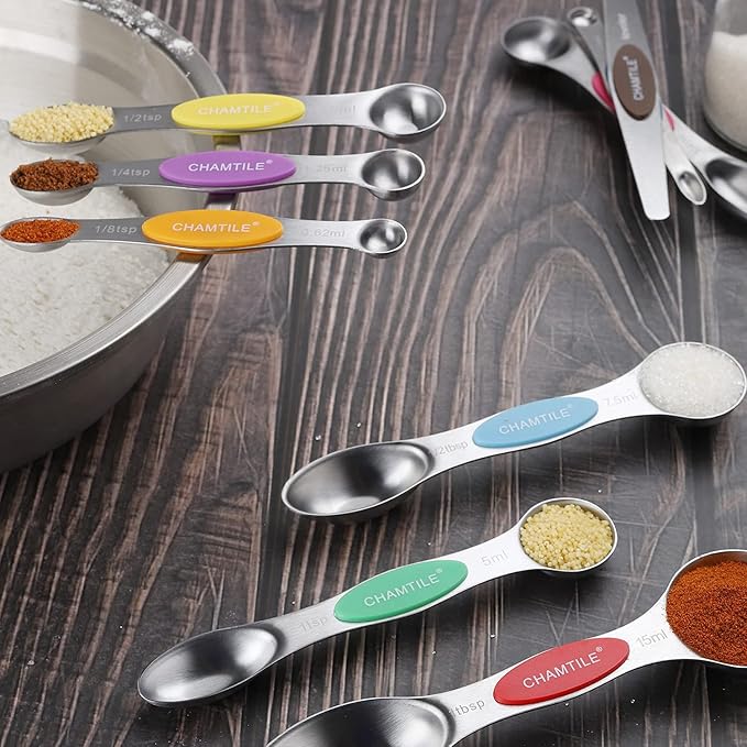 Magnetic Measuring Spoons Set Stainless Steel Dual Sided Stackable Teaspoon Tablespoon Nesting Measuring Spoon for Measuring Dry and Liquid Ingredients Color