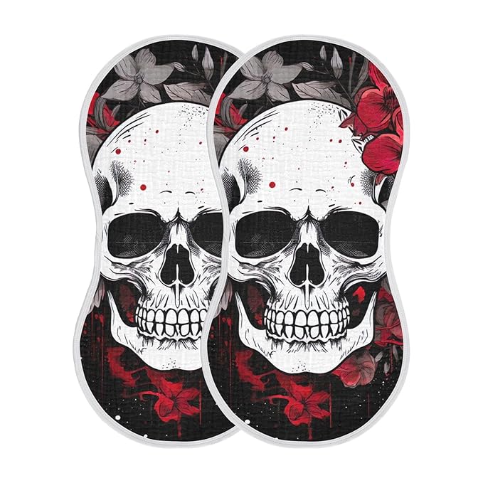 Flower Halloween Sugar Skull Muslin Baby Burp Cloths, Large Absorbent Cotton Muslin Burp Cloths Set of 1, Washcloths, Face Towel, Bibs for Newborn Boys Girls, 11 x22 Inch