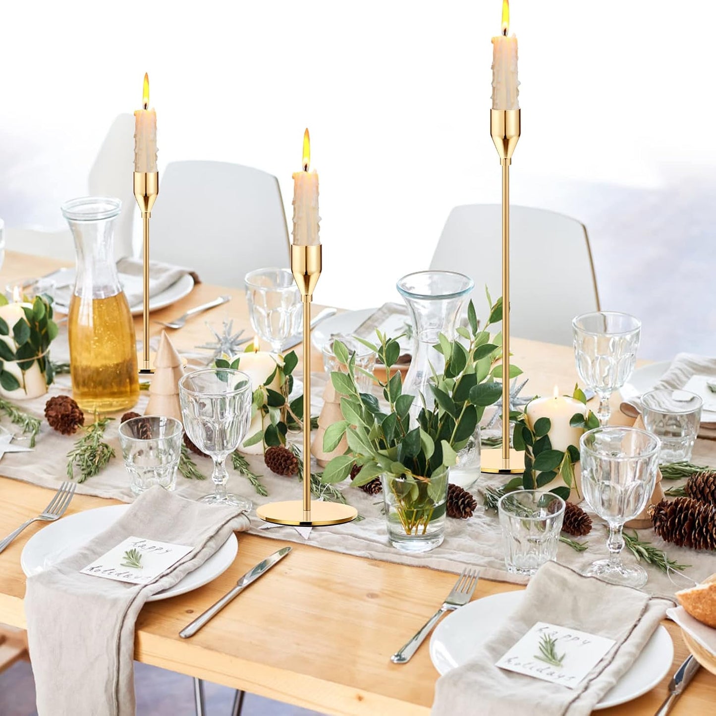 Metal Gold Taper Candle Holder for Wedding, Dinning, Party, Fits 3/4 inch Thick Candle&Led Candles (Set of 6 Pcs)