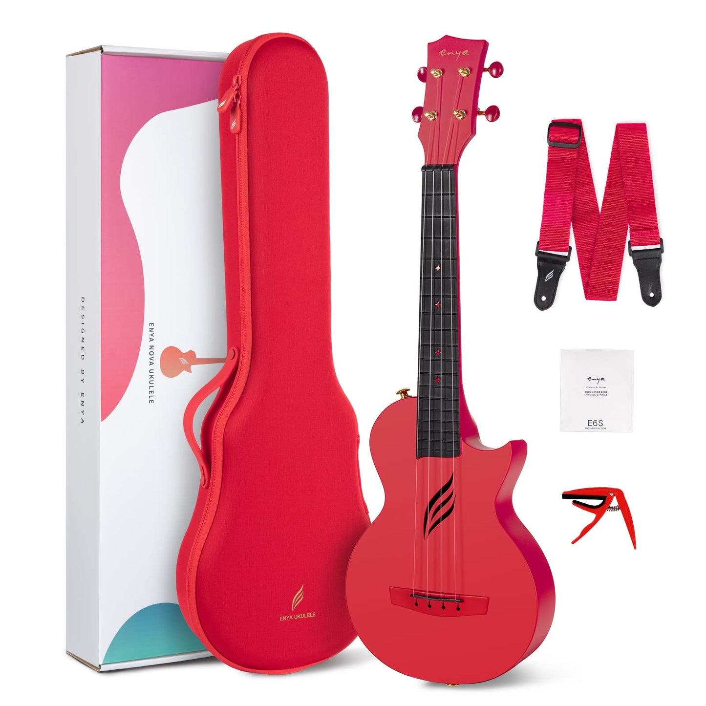 Enya Nova U 23 Concert Ukulele-Carbon Fiber Travel Ukulele-With Beginner Kit includes Online Lessons, Case, Strap, Capo and Stri