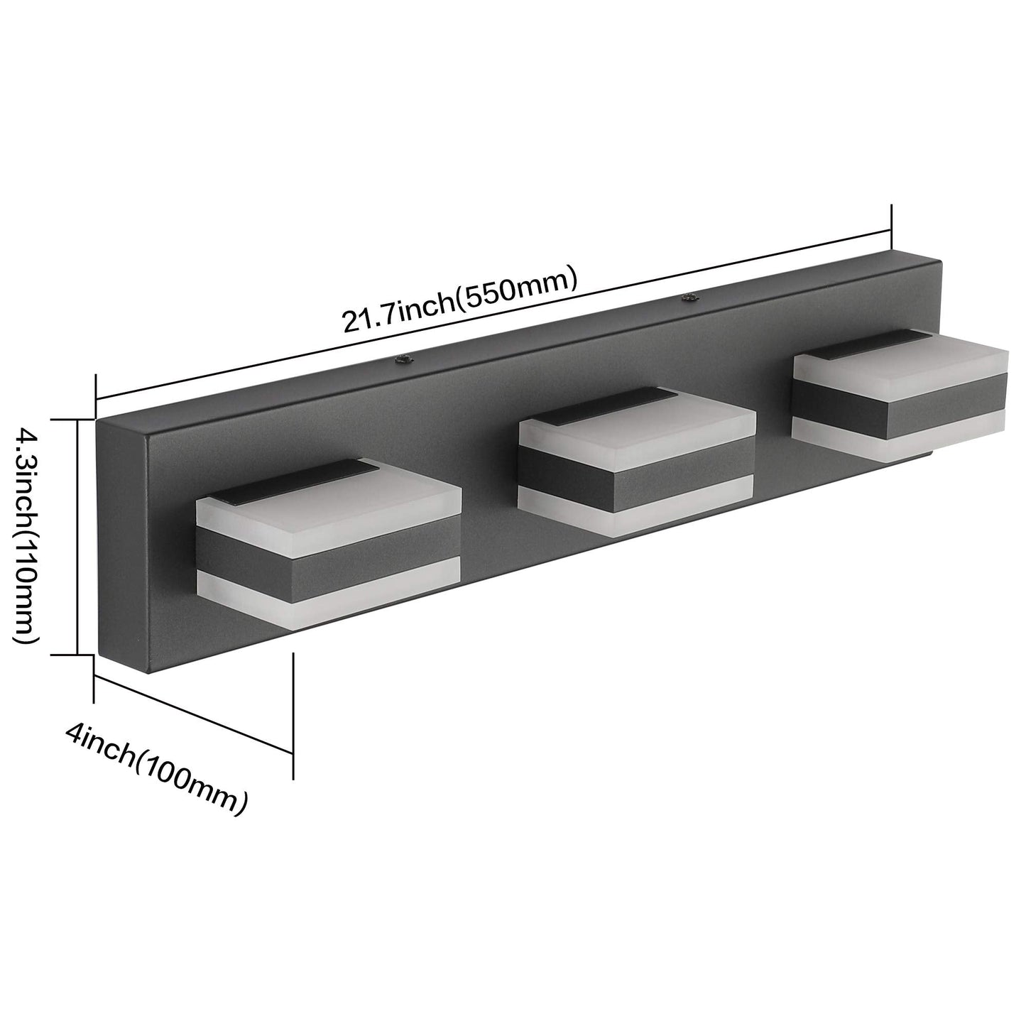 SOLFART 3 Light LED Vanity Lights, Acrylic Shade, Matt Black, Model S8568-ND, Modern Bathroom Lighting Fixtures