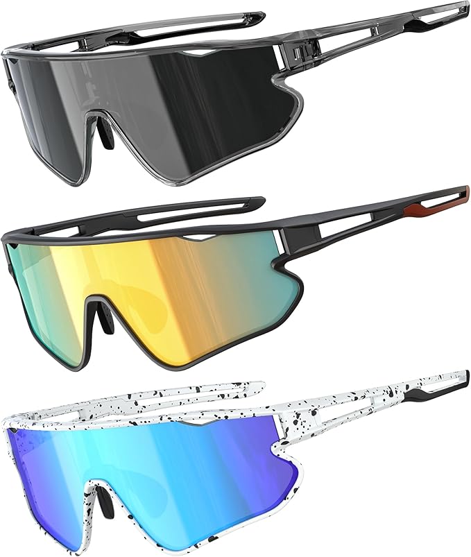 QALLY 3PACK Kids Sunglasses Youth Baseball Sunglasses for Boys Girls Age 4-14, Softball Cycling UV400 Protection Sports