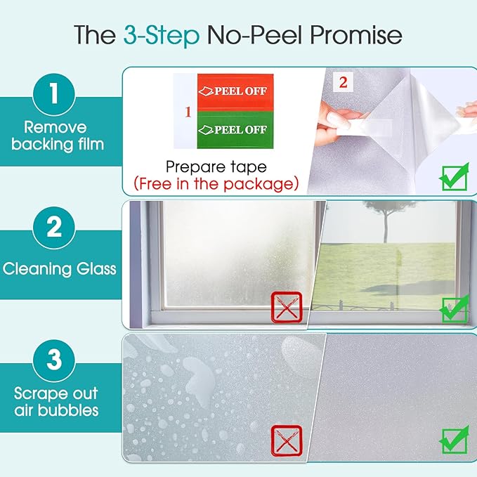 Coavas Window Privacy Film Frosted Glass Static Clings, Decorative Bathroom Door Window Covers Day and Night, Heat UV Blocking Anti-Glare Frosting Stickers for Christmas, 29.5 x 157.5 Inch, Pure