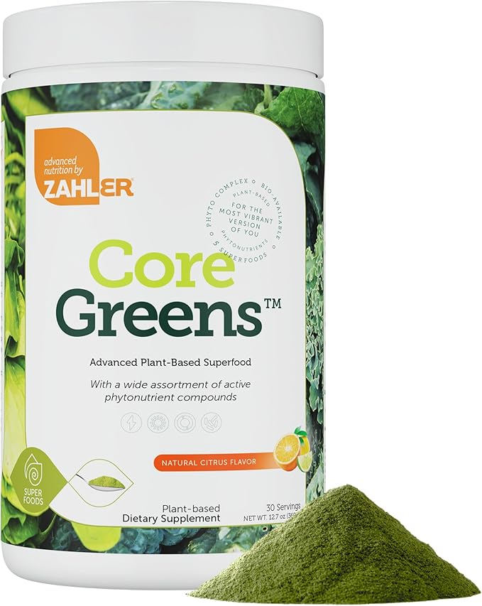 Zahler Core Greens - Organic Superfood - Phytonutrient Rich Super Greens with Spirulina, Chlorella & More - Kosher Non GMO Green Juice/Green Smoothie Citrus Flavor