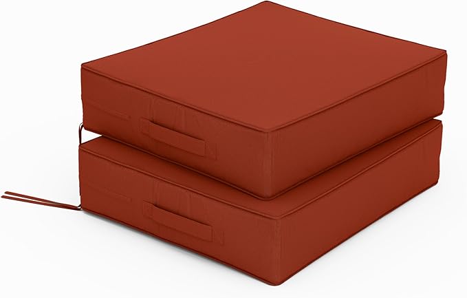 Patio Chair Cushions 18.5 X 16 X 4 Inch Waterproof Outdoor Seat Cushions for Patio Furniture, Outdoor Sofa Couch Pads with Ties & Handle, Set of 2, Terra Red