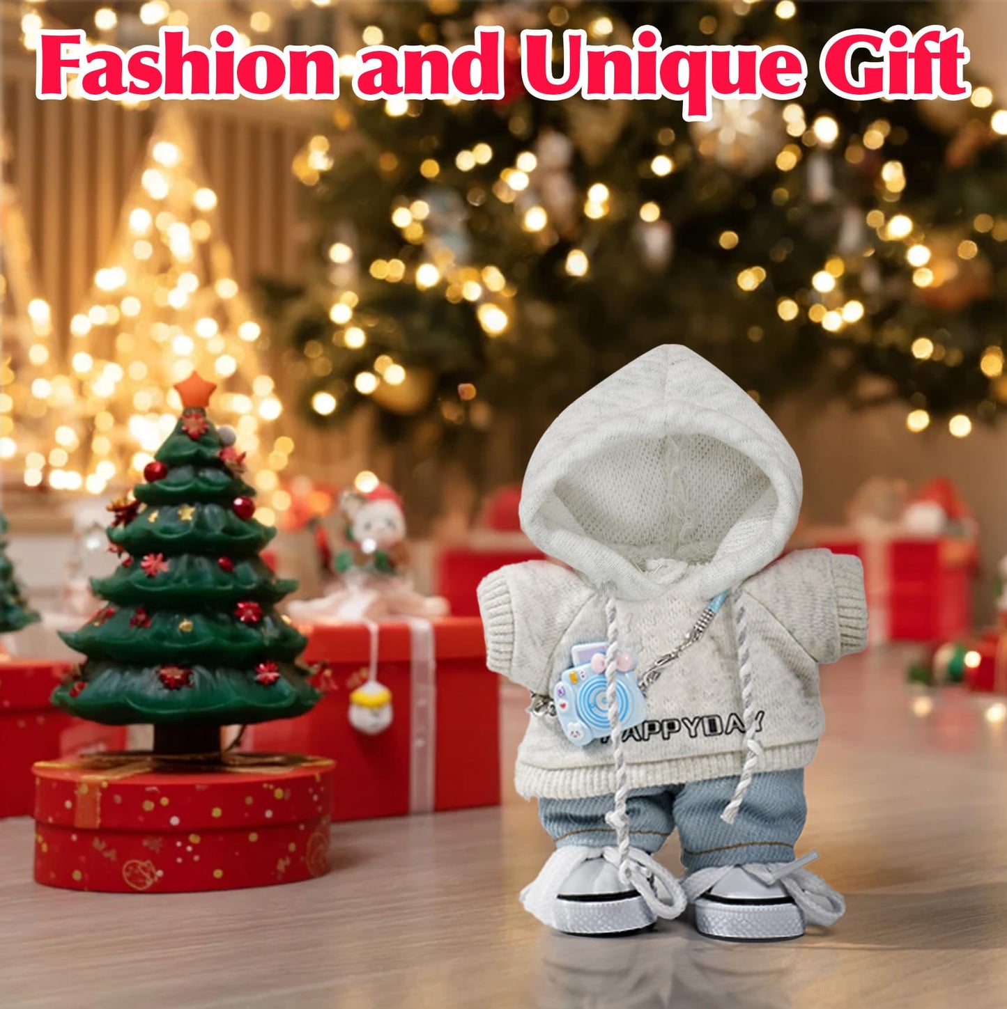 17cm Doll-Clothes-Outfit-Set,6PCS Casual Style Designer Doll Clothing Accessories for 17cm Dolls Boys-Hoody+Jeans+Small Camera+Glasses+Canvas Shoes(No Doll)