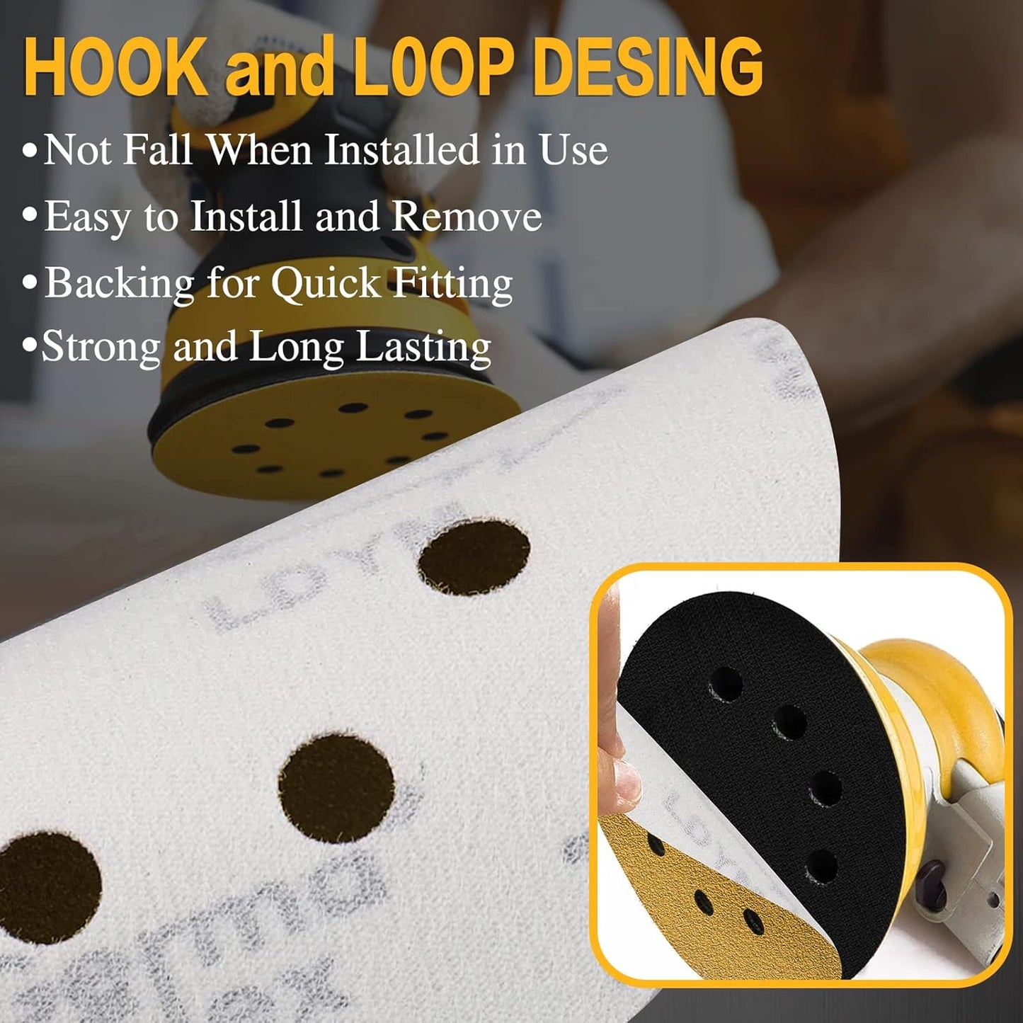 100PCS 5 Inch 8 Hole Sanding Discs 180 Grit,Gold Round Hook and Loop Sandpaper for Random Orbital Sander