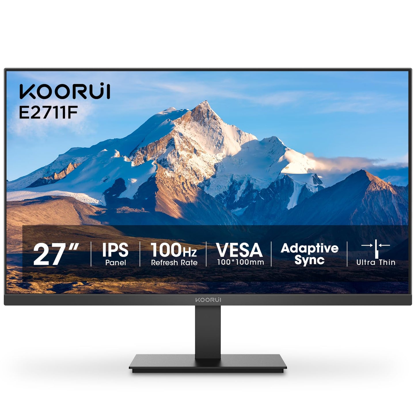 Koorui 27 Inch Monitor, Full Hd 1080P 100Hz Computer Monitor, Ips Display, Hdmi, Vga, 4Ms Response Time, 100 X 100 Mm Vesa Mount