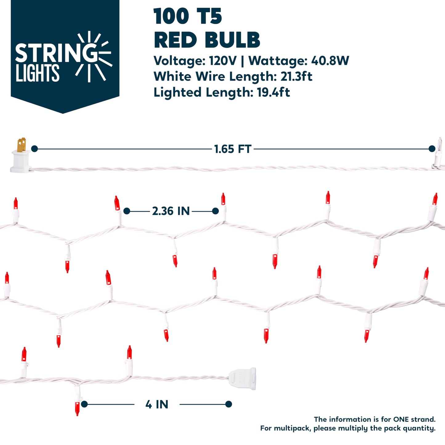 Joiedomi 100 Count Mini Red Christmas String Lights, 21.4Ft Indoor Fairy Lights With White Wire For Holiday Decor, Model 31991
