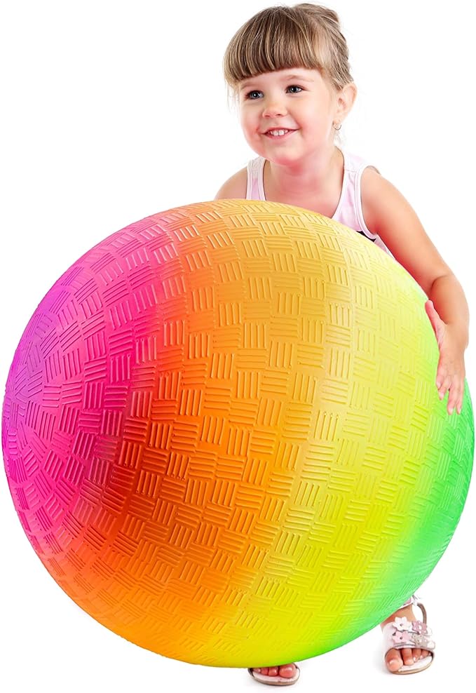 Bedwina 18 Inch Rainbow Playground Ball for Kids (Pack of 1 or 2) Jumbo Size Rainbow Inflatable Big Bouncy Kickball for Pa...
