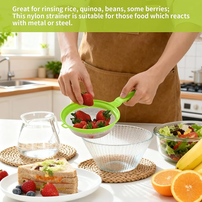 Kefir Strainer Set, 2-Size Plastic Non-Metal Sieve with Fine Mesh for Kefir Grains, Milk Kefir, Water Kefir & Kombucha - Durable, Food Grade & Easy Clean, Green