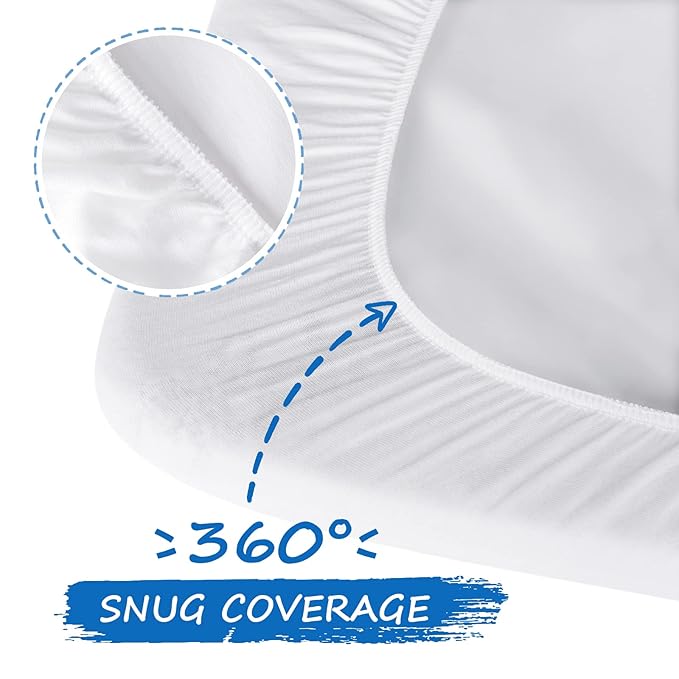 Pack and Play Sheets Waterproof, 2 Pack Cotton Mini Crib Sheets 38"x 25", Compatible with Graco Pack n Play, Dream on Me, Delta Portable Crib and Arms Reach Ideal Cosleeper, Baby Girl Boy, White