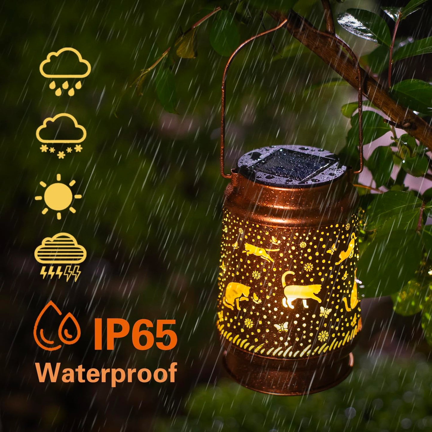 EZTZEN 2 Pack Cat Solar Lanterns, Waterproof Metal Decorative Lights for Garden, Brown, Model HW-DL-026-2pack