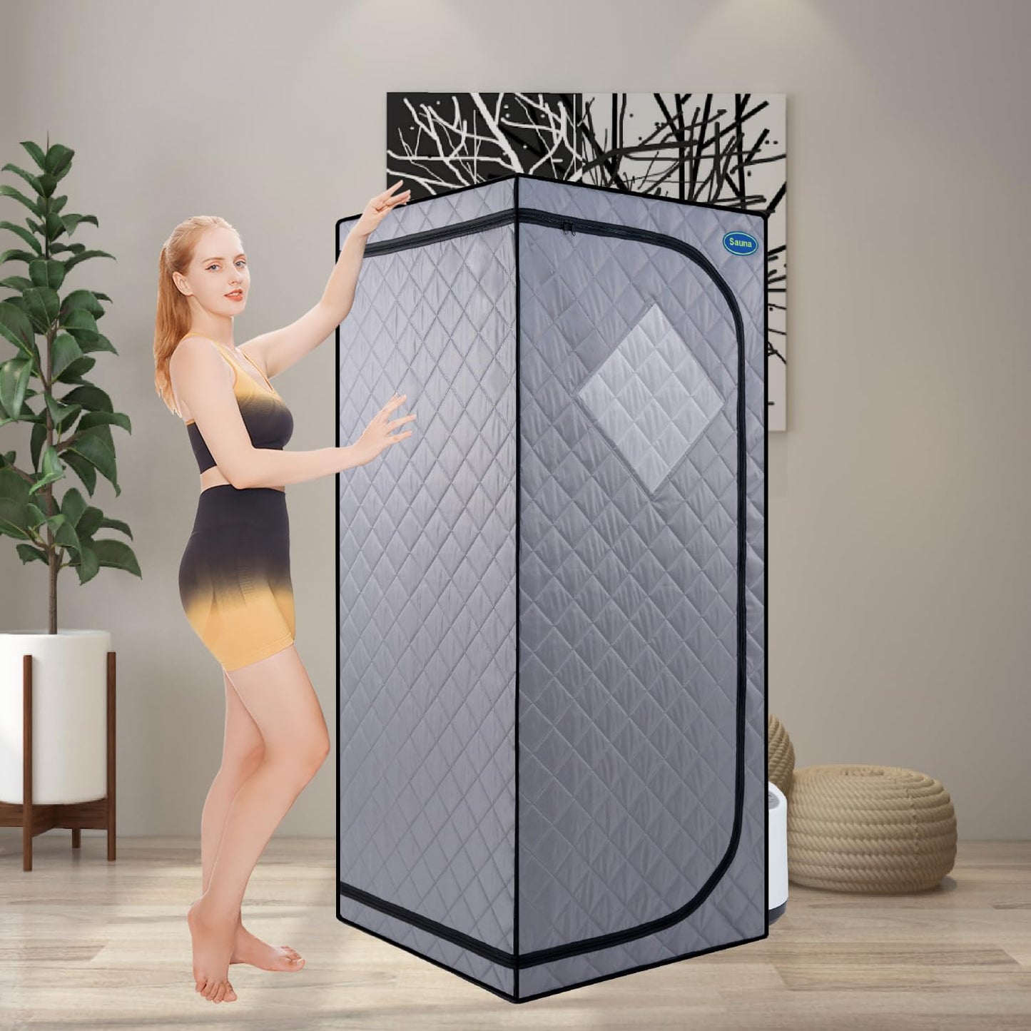 Full Size Portable Grey Steam Sauna Tent: Personal Home Spa with Steam Generator, Remote, Timer, & Foldable Chair