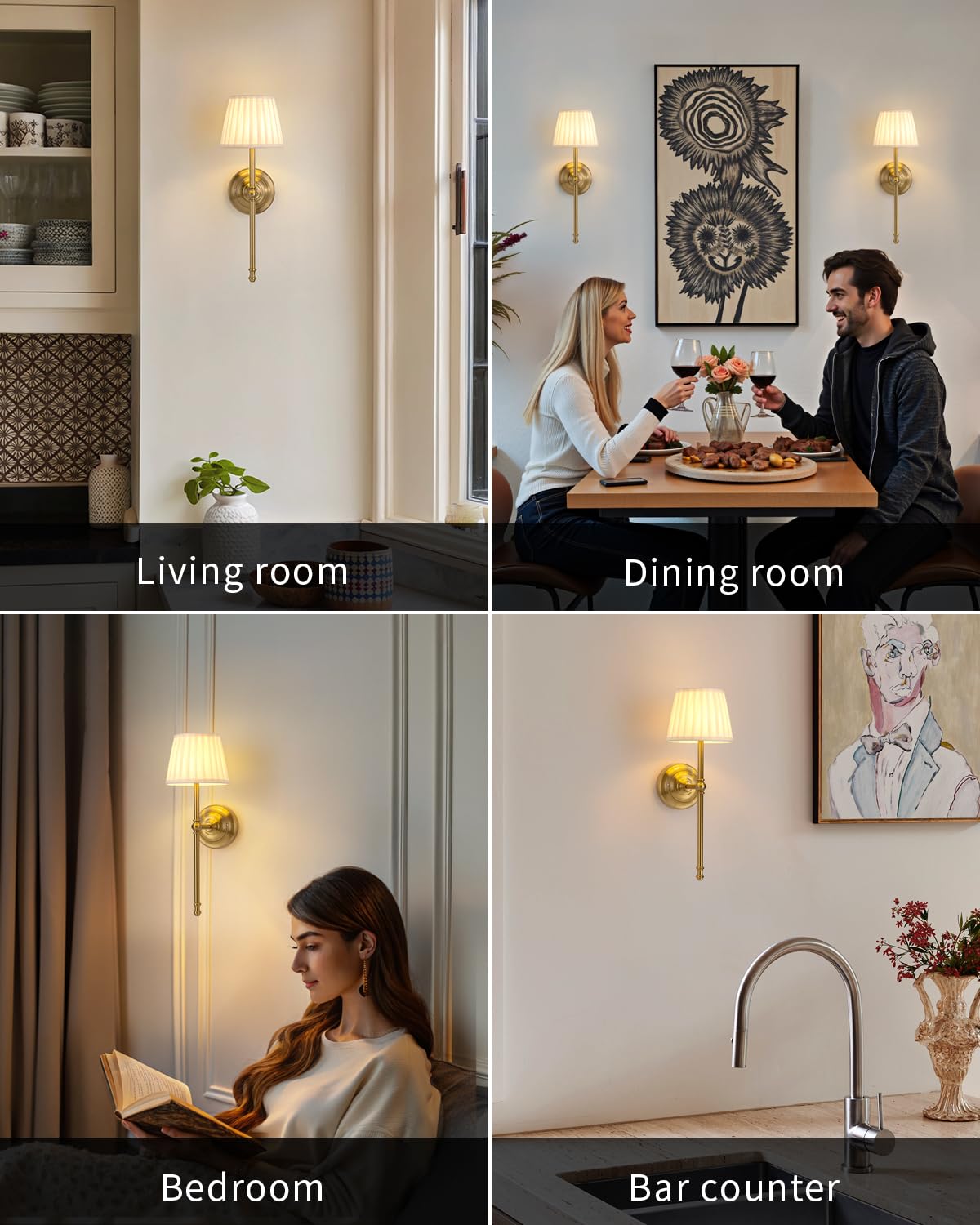 Kdg Cordless Wall Sconces Set Of 2  Small Wireless 5200Mah Rechargeable Battery Fabric Led Wall Lamps  Portables Lightings For Wall discomfort-reducingting  Living Room  Bedroom  Hallway  Gifts  Night Light (Gold)