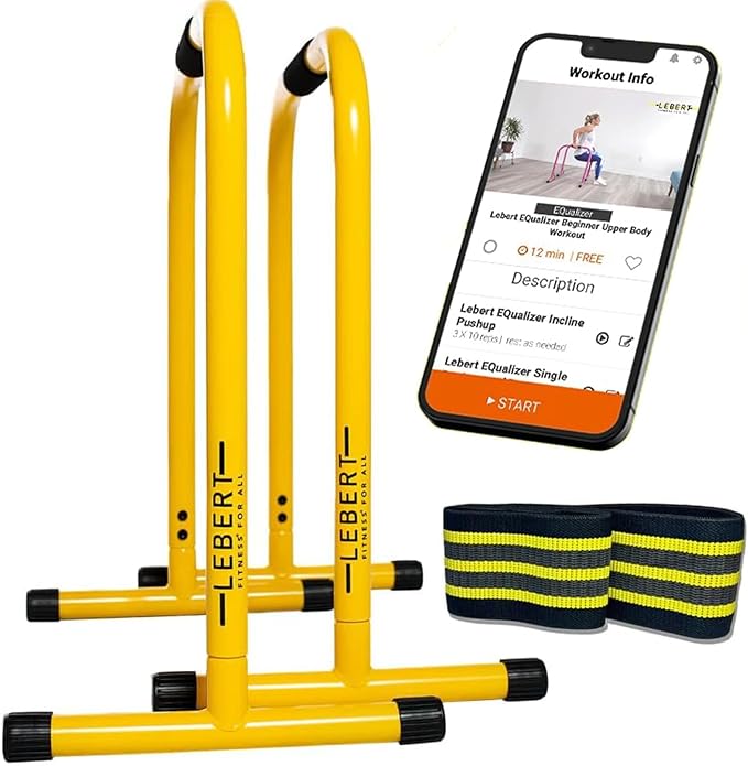 Lebert EQualizer Total Body Strengthener – Portable Dip Station for Full Bodyweight Training – Includes Hip Resistance Ban...