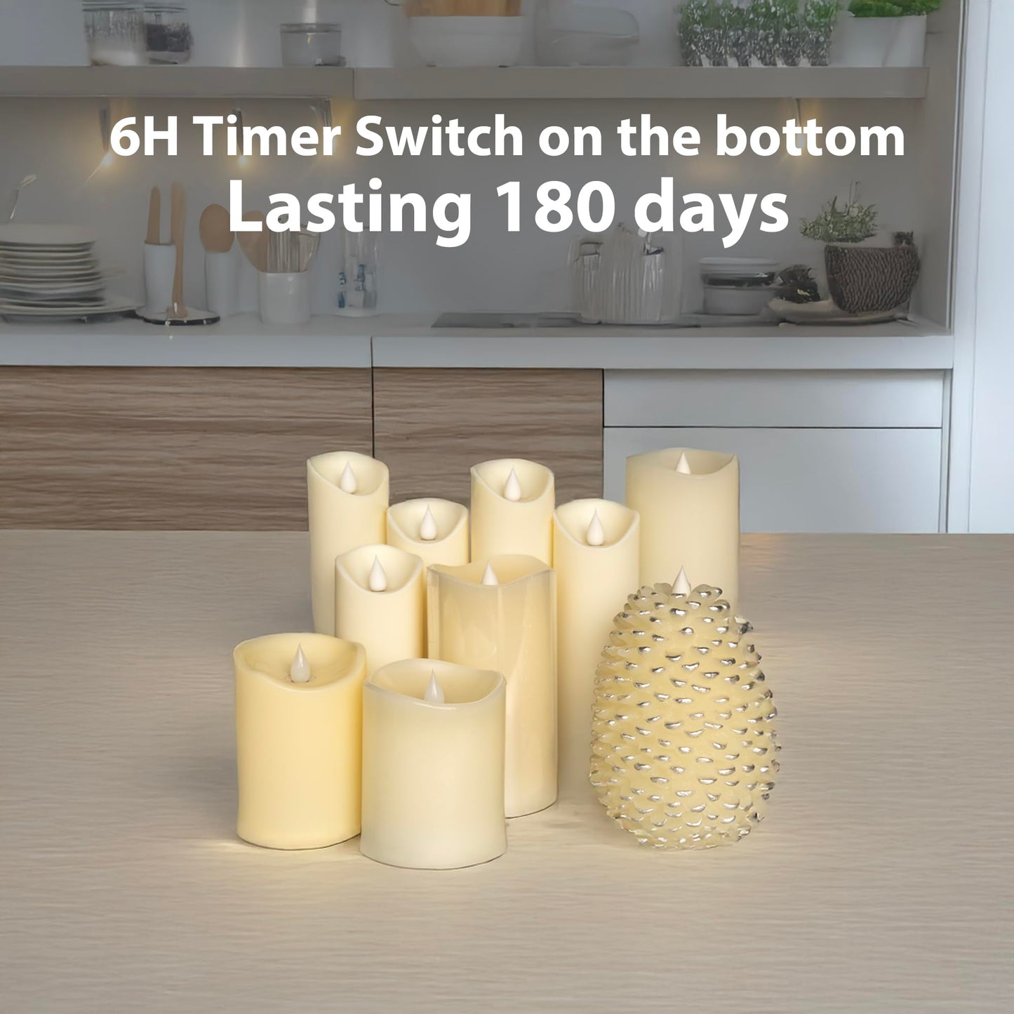 GyrHub Flameless Candles Last 1300+ Hours Real Wax Flame Effect Auto-Moving 3D Wick, LED Pillar Candles with Timers Battery Operated - Ivory 6“6”