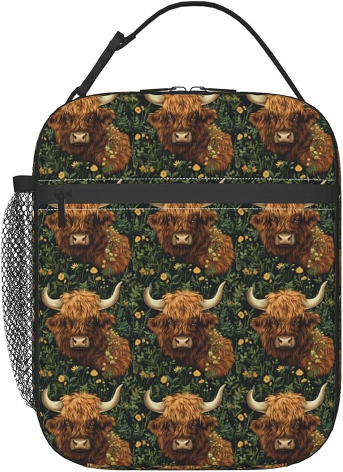Highland Cow Lunch Box Insulated Lunch Bag for kids Girls Boys,Reusable Lunch Box Containers for Women Men,Durable Cooler Tote Bag Lunchbox for Office/School/Picnic