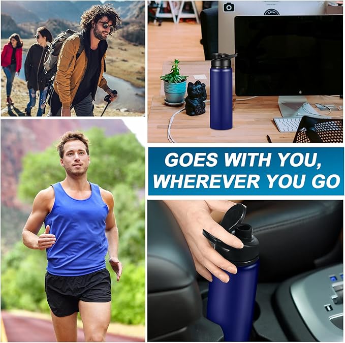 CHENGU 4 Pcs Aluminum Water Bottle 24oz Aluminum Reusable Bottles Lightweight Snap Lid Sports Water Bottle Multipack Easy Carry Leak Proof Travel Bottle for Gym Camping Hiking Outdoor Fishing (Blue)