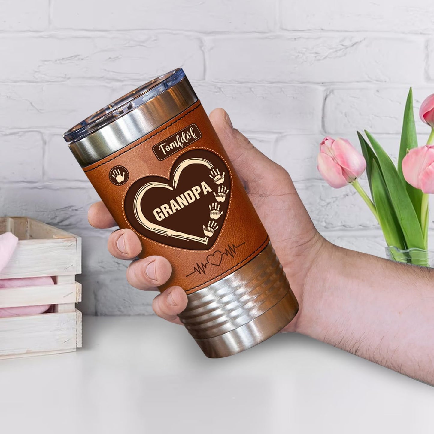 Like Father Like Daughter Tumbler, Personalized Engraved Fathers Day Dad Leather Tumbler 20oz, Custom Name Daddy and Daughter Tumblers Mug Gifts for Dad Birthday Fathers Day (style01)