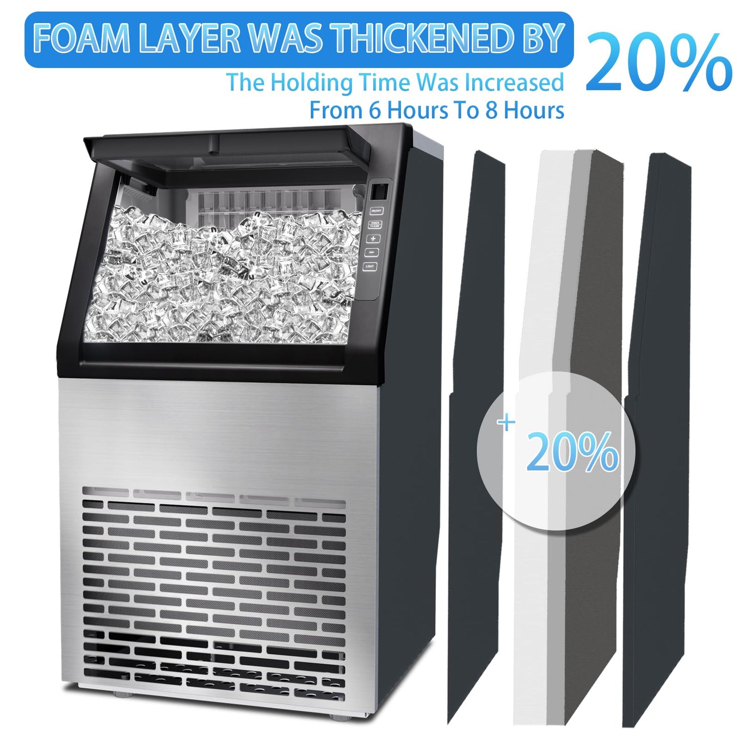 Commercial Ice Machine,100LBS/Day Stainless Steel Freestanding Large Ice Maker,36 Cubes in 11Mins,24H Timer,Self-Cleaning, Ideal for Restaurant, Bars, Home and Offices