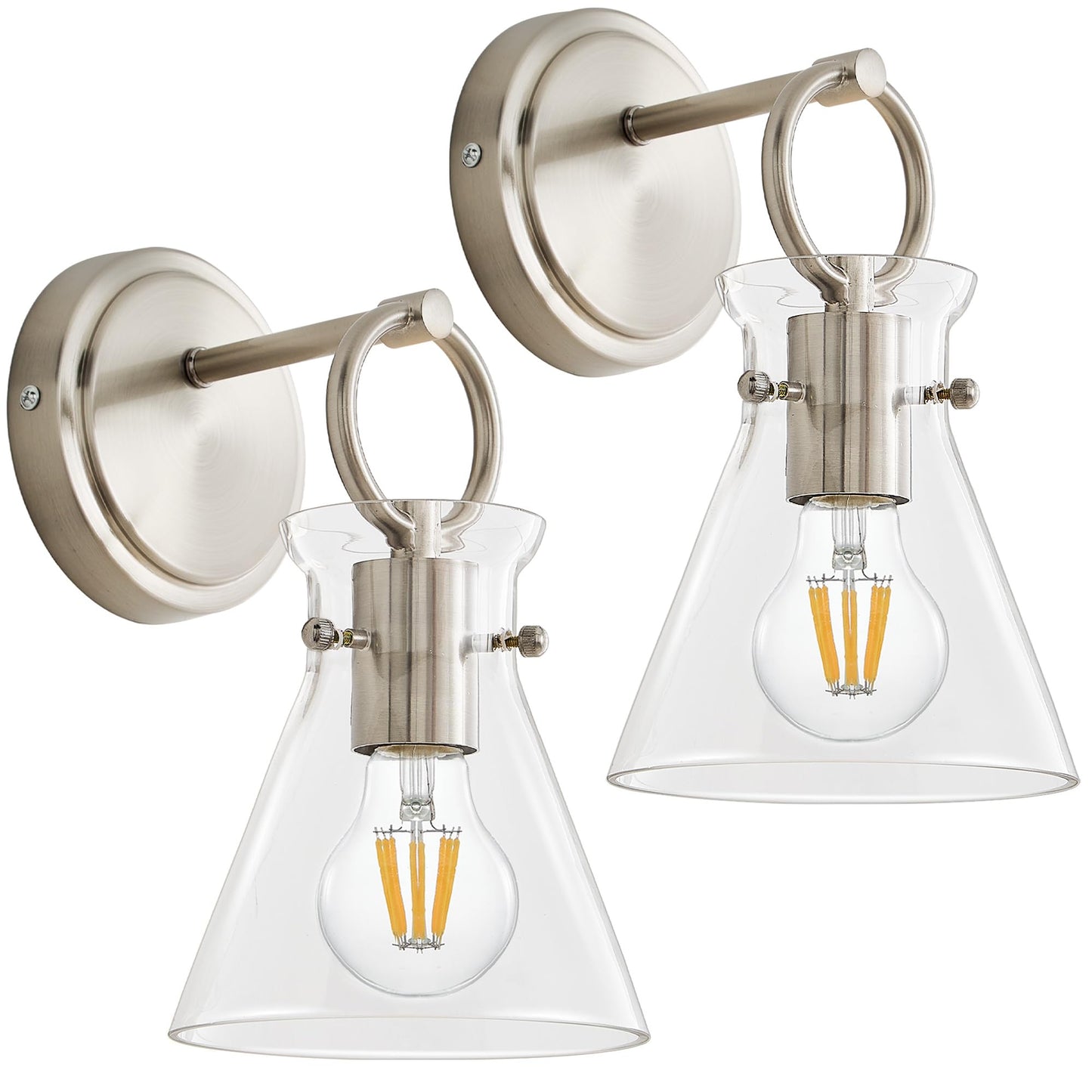 Gednbo Wall Sconces 2 Pack Modern Vanity Light Fixtures For Bathroom Nickel Wall Mount Lighting Lamp Hardwired Farmhouse Wall Lights With 6 Inch Clear Glass Shade For Bedroom Living Room Mirror