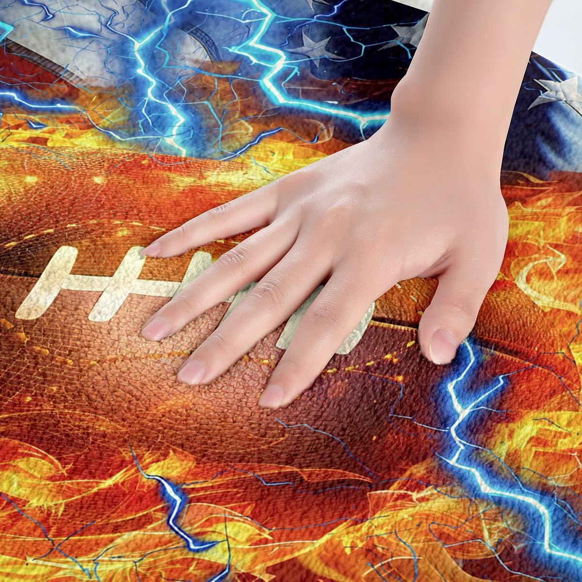 Feelyou 3D Football Polyester Bath Rug American Flag Soft Fleece Door Carpet for Kids Boys Girls Fire Ball Games Sports Non Slip Bath Mat Retro USA Flag Bathroom Floor Indoor Doormat,16x24 Inch