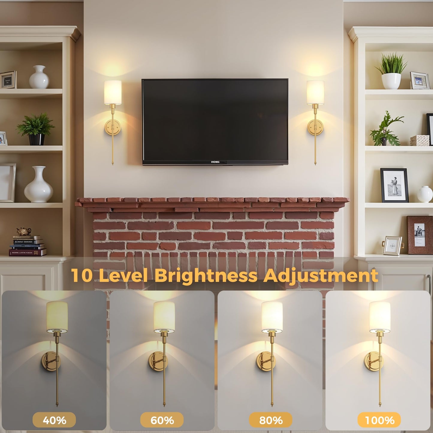DORESshop Wall Sconce Set of 2, Wireless Battery Operated, Metal, 24.3in, Gold