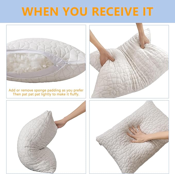 Shredded Memory Foam Pillow, King (1-Pack), Adjustable Bed Pillow for Side Back Stomach Sleepers,Comfy Cooling Pillow for Sleeping with Washable Cover…
