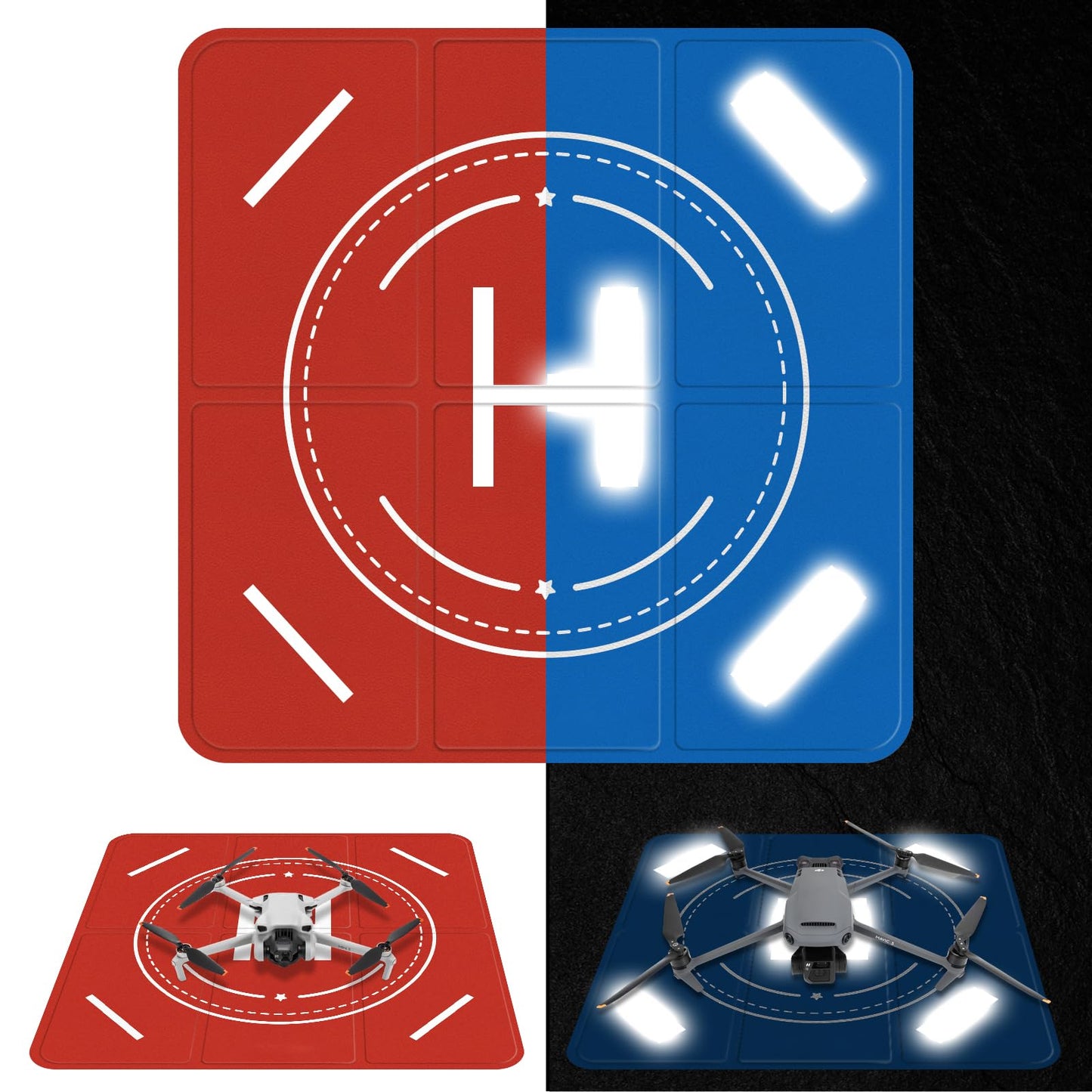 FPVtosky Nighttime Reflective Drone Landing Pad, Fast-fold Double Sided Waterproof Landig Pad Weighted for DJI Mini 5 Pro/ 4/3 Pro/Mini 4k / Mavic 4 / Air 3s/ Avata 2/ Neo/Flip