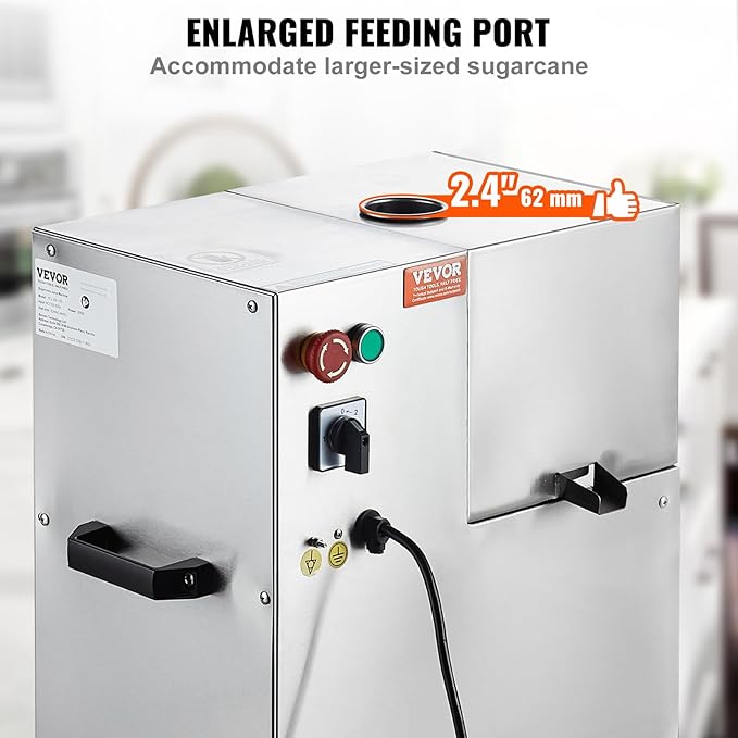 VEVOR Electric Sugar Cane Juicer, 800W Sugarcane Juicer Machine with 661LBS/H High Output, 4 Stainless Steel Roller, Auto Roller Pressure Adjustment Sugarcane Juice Press Extractor for Home/Commercial