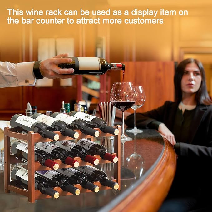 Wine Rack Countertop, 12 Bottle Wine Racks for Wine Bottles Storage Display, 3 Tier Wooden Wine Rack Free Standing Floor