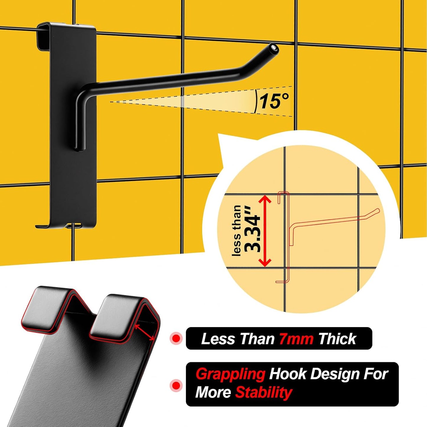 Gridwall Hooks 4 Inch 6 Inch 8 Inch, 60 Pack Heavy Duty Display Hook for Wire Grid Wall Panel, Grid Wall Accessories for Retail, Craft Shows, Home Setup and Customized Display, Black
