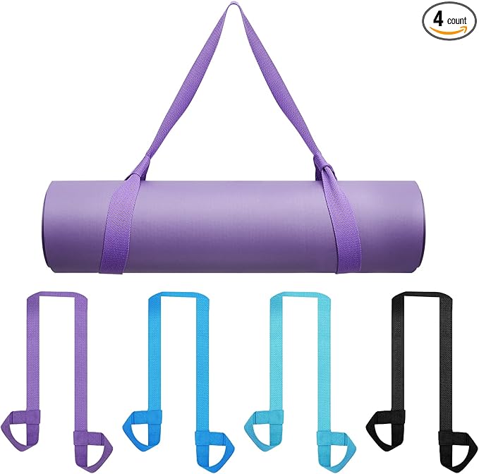 Deekin 4 Pcs Yoga Mat Straps for Carrying Yoga Mat Holder Adjustable Thick Carrier Exercise Sling Cotton Workout Stretchin...