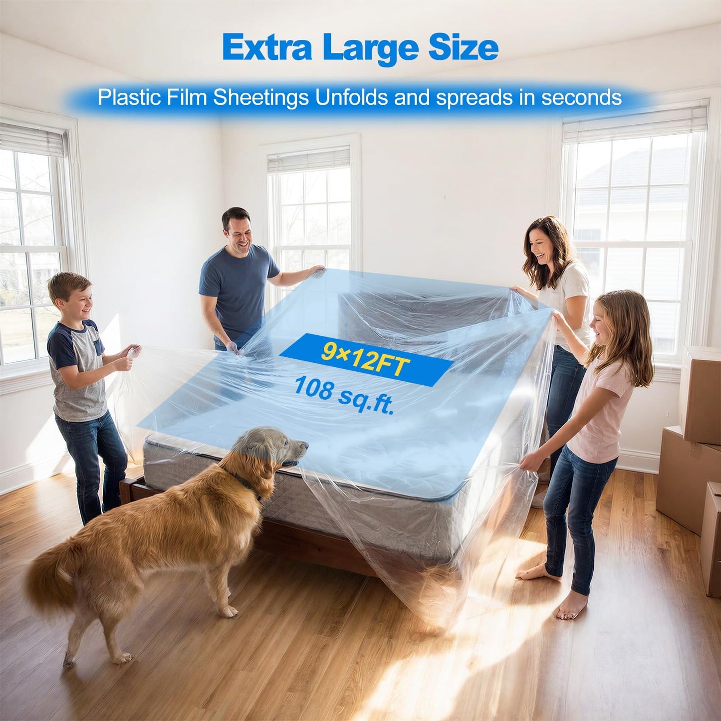 6 Pack Premium Plastic Drop Cloths for Painting 9x12ft, Waterproof & Dust-Proof Painters Plastic Drop Cloth, Disposable Plastic Paint Tarp for Home Renovations & DIY Projects