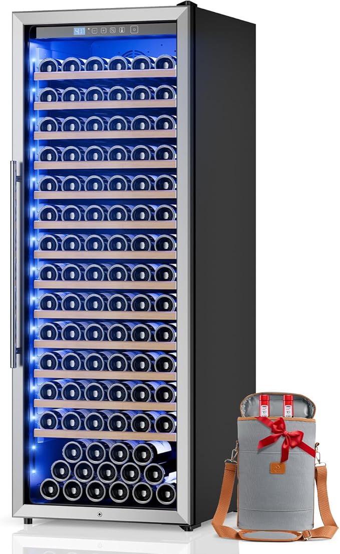 158 Bottle Wine Fridge, 24 Inch Wine Cooler Refrigerator Freestanding with Professional Temperature Control System, Suitable for Mixed Bottle Sizes, Low Noise Operation (14.37cu.ft)