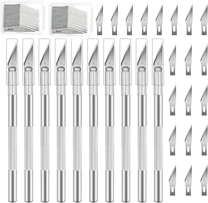10 PCS Exacto Knife with 20 PCS Spare Sharp Blades, Profession Craft Hobby Knives for DIY, Art, Cutting, Modeling, Scrapbooking and Stencil(Sliver)