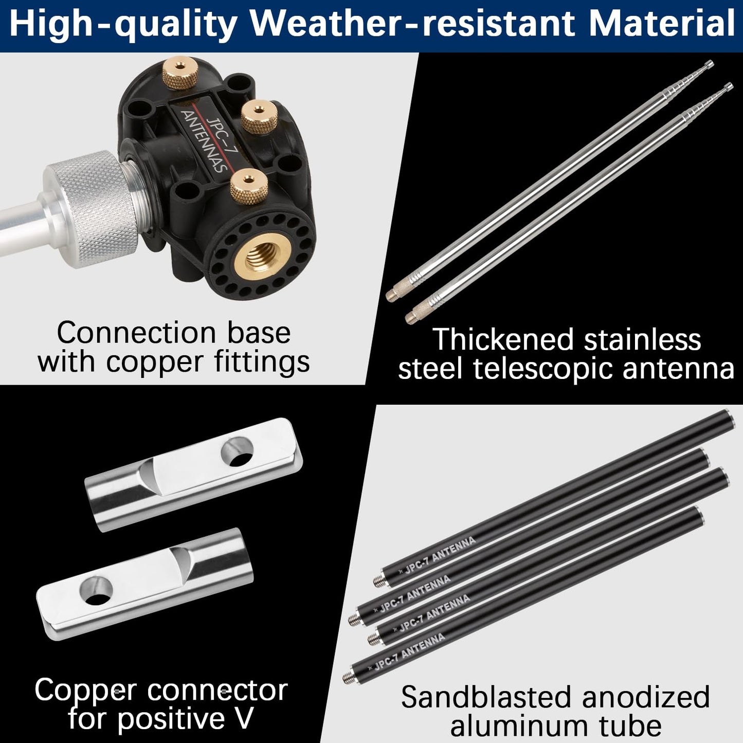 JPC-7 Portable HF Antenna for Ham Radio 7MHz-50MHz, 100W High Gain Radio Shortwave Waterproof Vertical Antenna with Slide Regulator,Suitable for Field/Emergency/Training/Outdoor