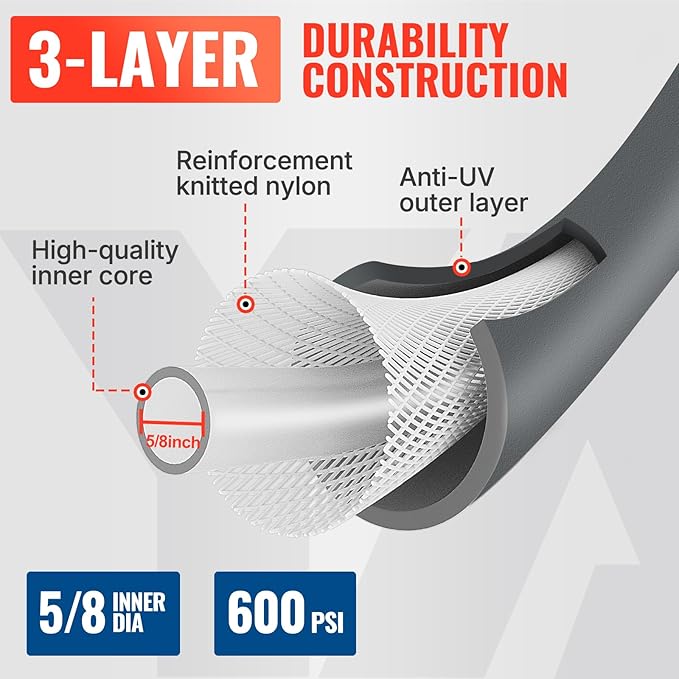 YAMATIC Short Garden Hose 5/8 in x 10 ft with Swivel Handle, Super Flexible Leader Hose, All-weather, Lightweight, Burst 600 PSI, Grey