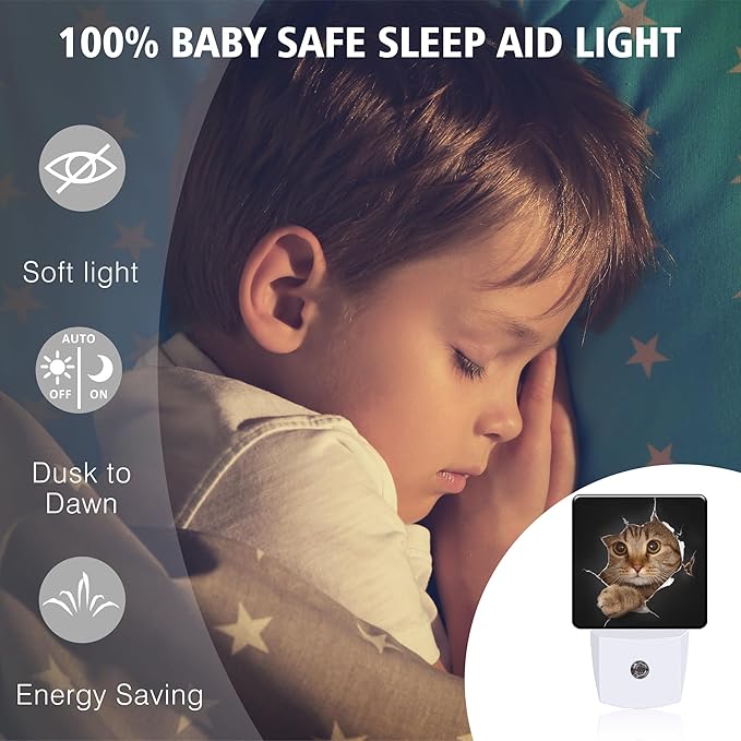 Cat Night Light Cat in Black Hole Plug in Night Lights LED Lamp with Dusk to Dawn Sensor Auto Energy Saving Square Lights for Bedroom Bathroom Hallway Home Wall Decor Nightlight