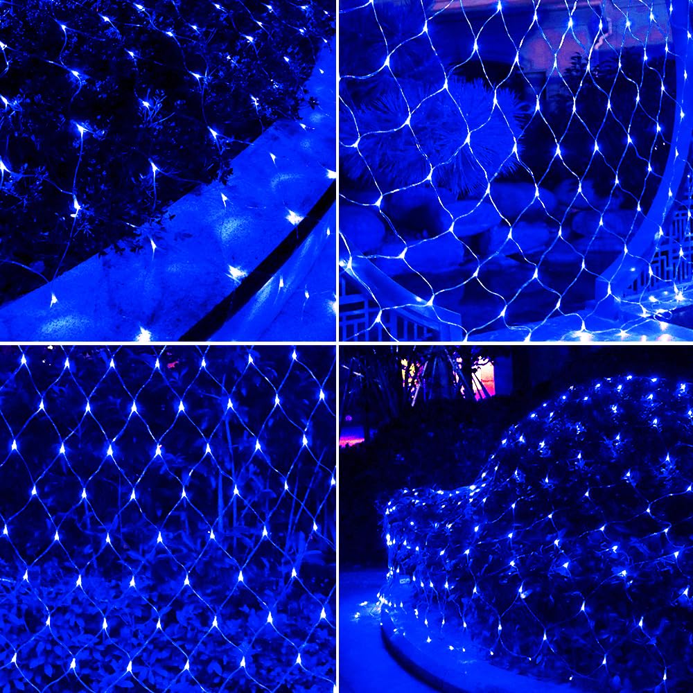 Vicila Net Light Christmas Lights Blue  240Led Timer Tree Mesh Lights Outdoor Plug In Hanging String Lights For Xmas  Halloween  Garden  Walkway  Bushes Decor-9.8Ft X 6.6Ft(Blue)